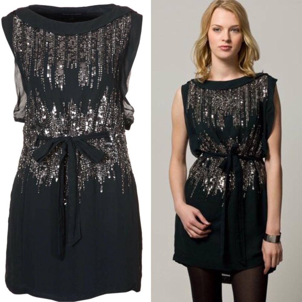 French Connection Silver Simmons Sequin Dress